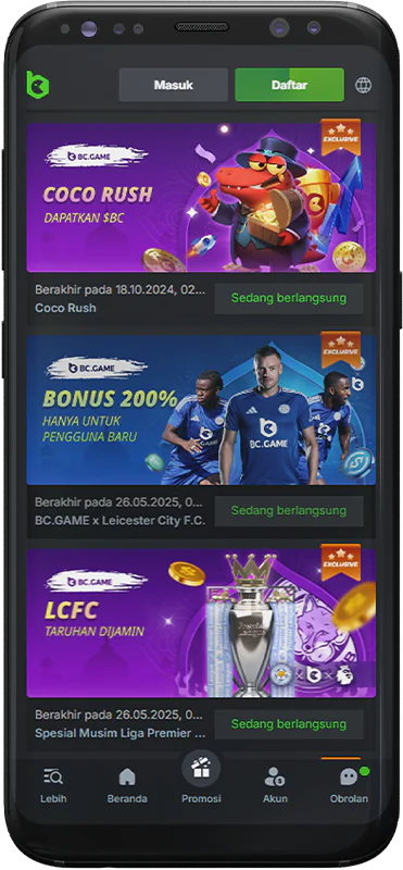 Tangkapan layar promosi di aplikasi BC.Game Indonesia