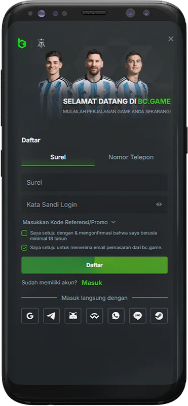Tangkapan layar halaman pendaftaran aplikasi BC.Game Indonesia
