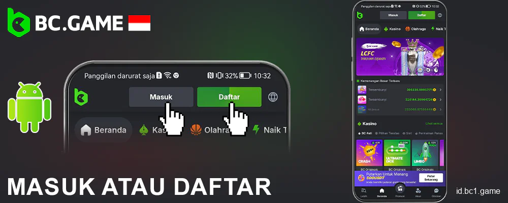 Daftar di aplikasi BC.Game Indonesia di Android