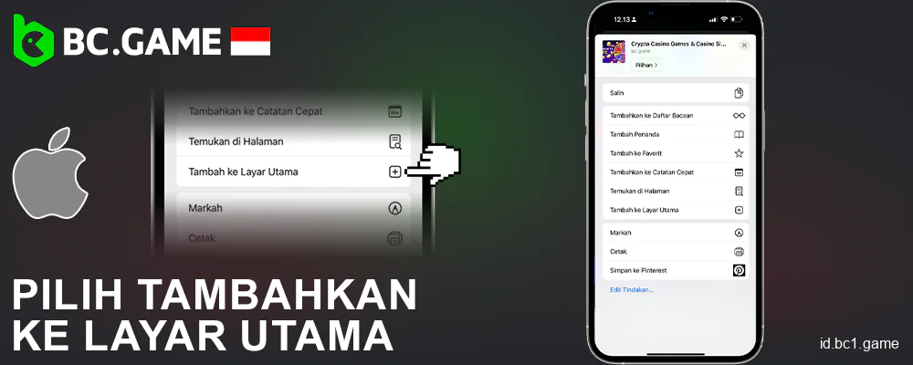 Tambahkan aplikasi BC.Game Indonesia ke layar beranda Anda