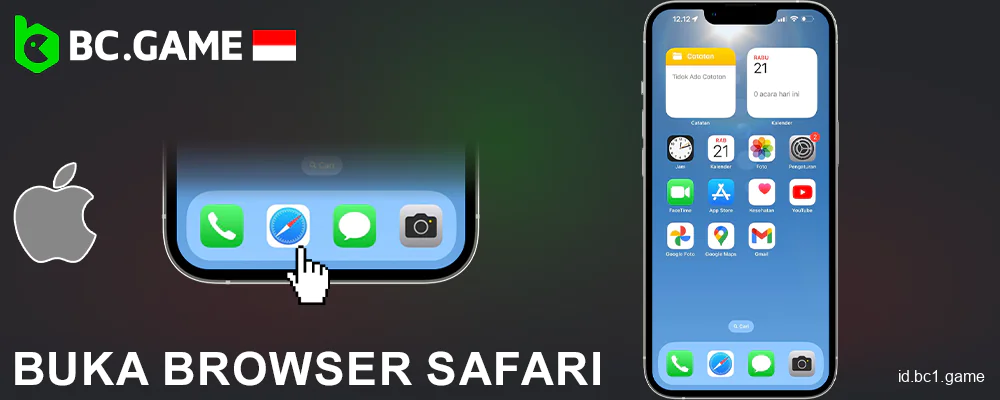 Buka browser safari di perangkat iOS BC.Game Indonesia Anda