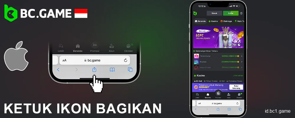 Klik tanda panah di bagian bawah BC.Game Indonesia