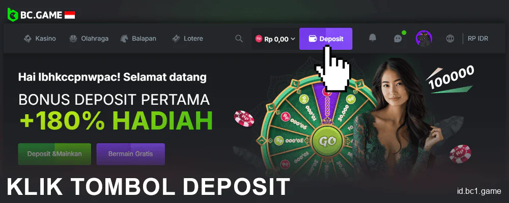 Klik tombol Deposit di BC.Game Indonesia