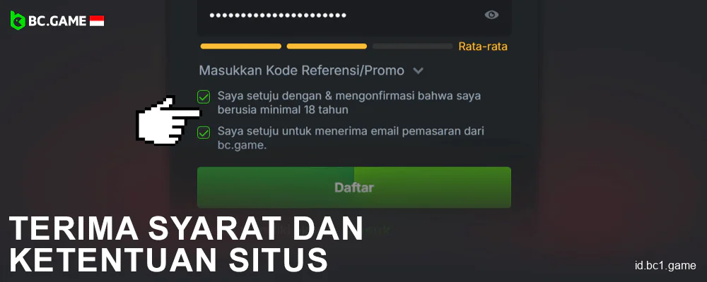 Konfirmasi syarat dan ketentuan yang ada di BC.Game Indonesia