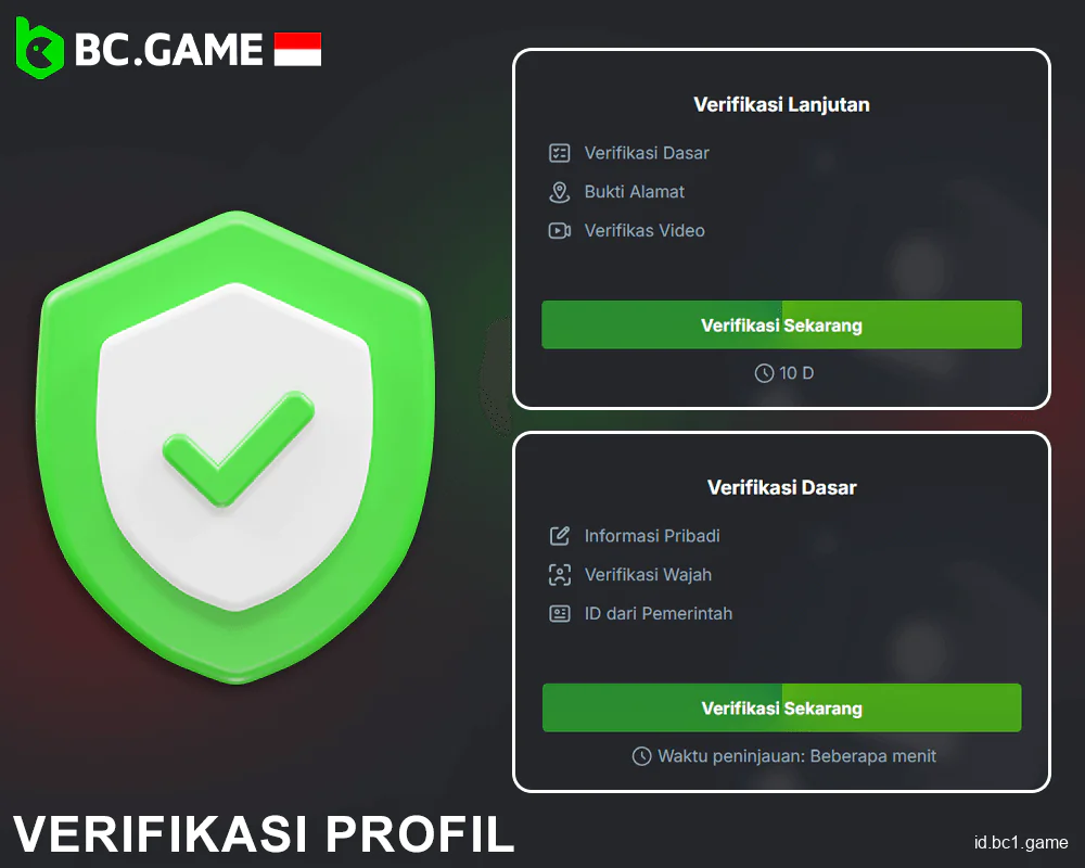 Verifikasi profil Anda di Kasino BC.Game Indonesia