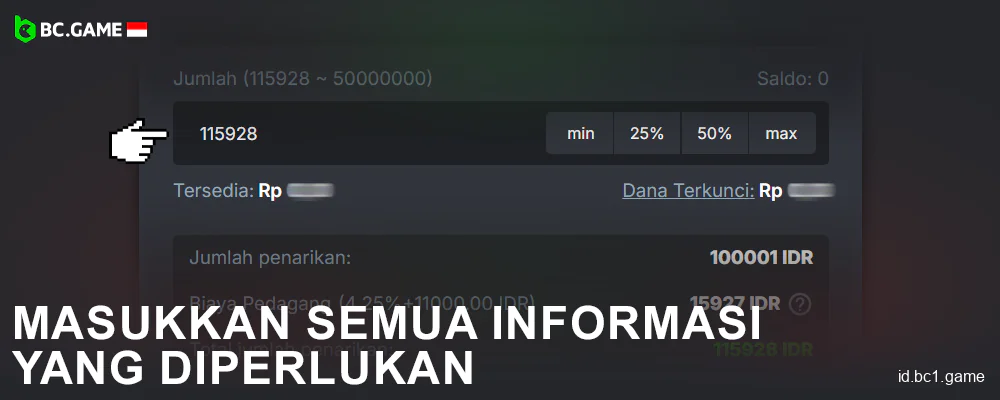 Masukkan data yang diperlukan di BC.Game Indonesia