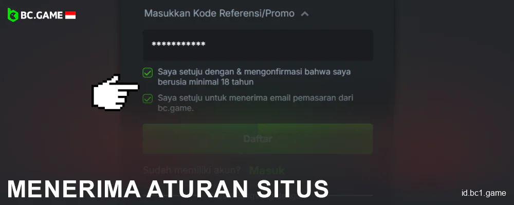 Menyetujui syarat dan ketentuan situs BC.Game Indonesia